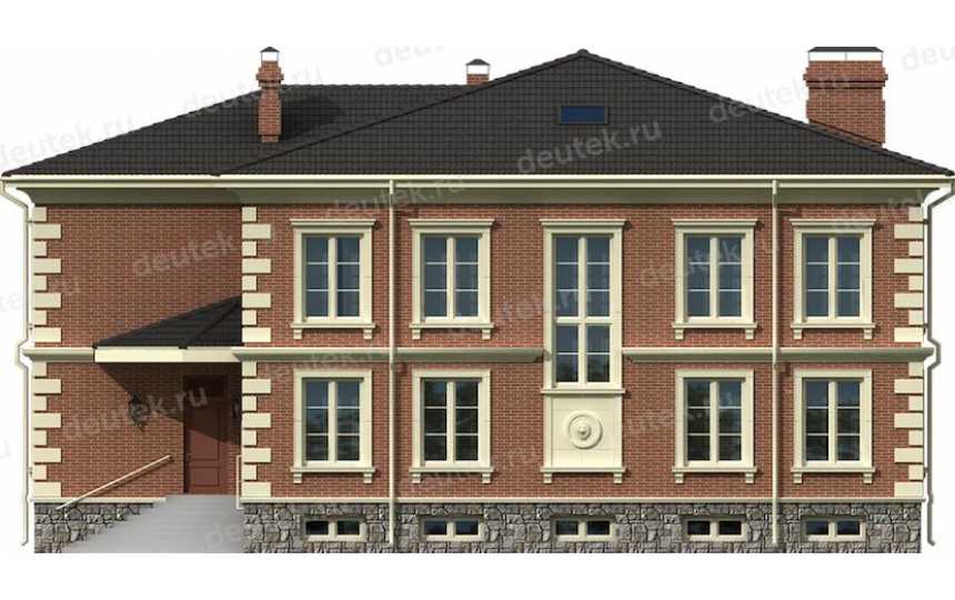 Проект двухэтажного кирпичного дома с подвальным этажом в Георгианском стиле - KR1