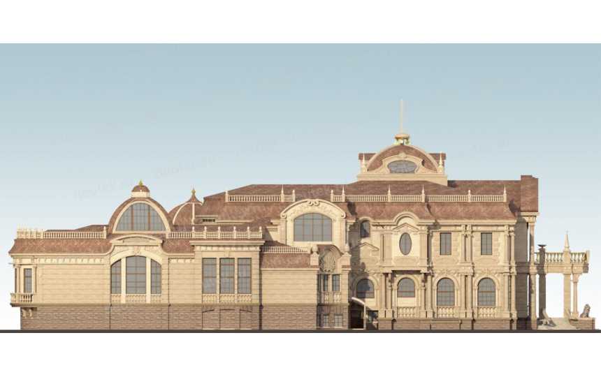 Проект узкого трёхэтажного дома из кирпича в стиле барокко с цокольным этажом и кабинетом, с площадью до 1250 кв м  PA-39