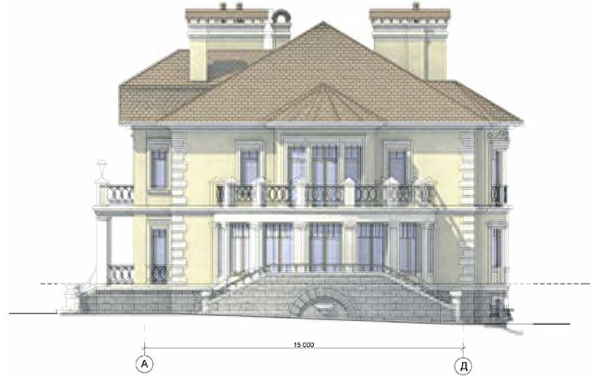 Проект квадратного трёхэтажного дома из кирпича в стиле барокко с цокольным этажом и эркерами, с площадью до 650 кв м  PA-52