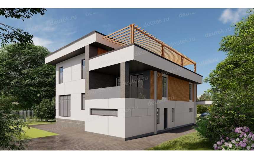 Двухэтажный индивидуальный жилой дом с эксплуатируемой кровлей в стиле ХАЙ-ТЕК  DTE-46