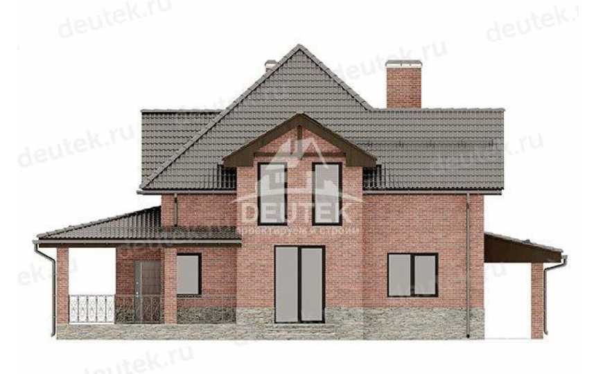 Проект двухэтажного дома из газобетона в европейском стиле с мансардой и навесом KVR-124