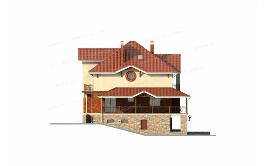 Проект четырехэтажного дома из кирпича в европейском стиле с цоколем и мансардой KVR-45