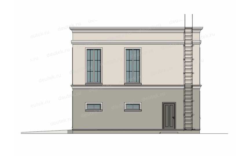 Проект индивидуального двухэтажного жилого дома с плоской кровлей в стиле ХАЙТЕК с гаражом и мастерской DTE-190