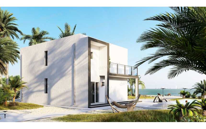 Проект индивидуального жилого дома с террасой в стиле ХАЙ-ТЕК DTE-191