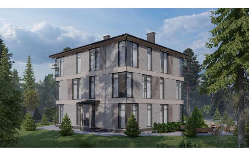Проект трехэтажного многоквартирного дома с размерами 12 м на 14 м - P306
