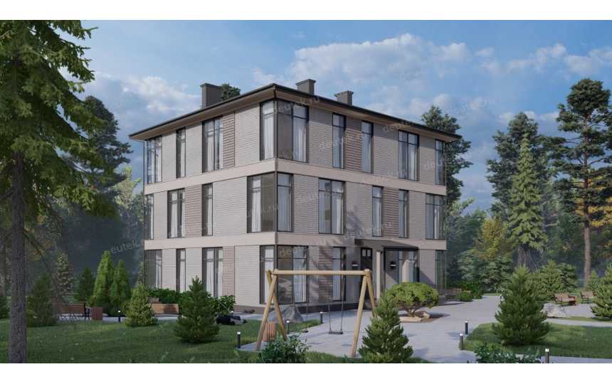 Проект трехэтажного многоквартирного дома с размерами 12 м на 14 м - P306