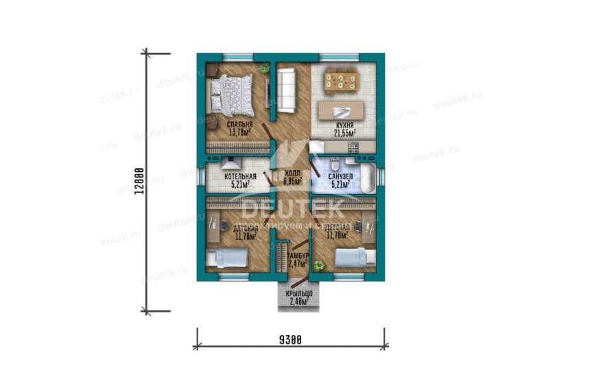 Проект жилого одноэтажного дома из газобетонных блоков - LK-261