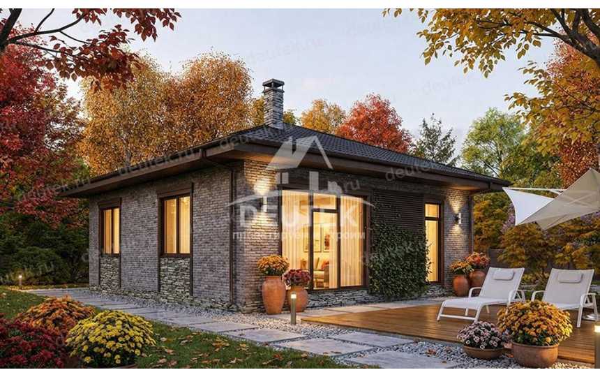 Проект квадратного одноэтажного дома с размерами 10 м на 10 м - LK-412