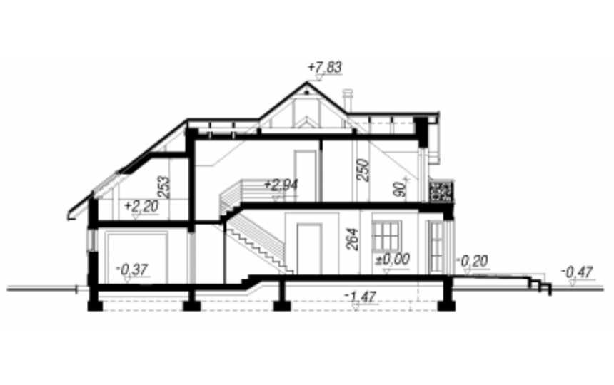 Проект жилого двухэтажного коттеджа из силикатного кирпича в европейском стиле с одноместным гаражом и камином - VV-1 VV-1