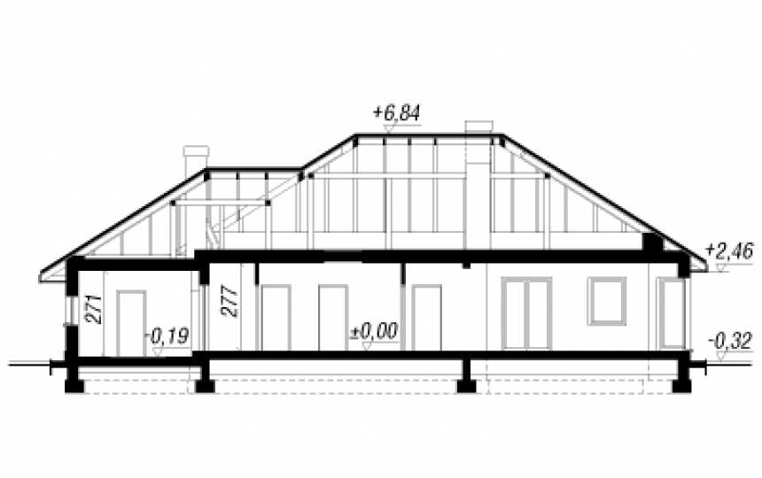 Проект узкого дома из керамоблоков с одноместным гаражом и кабинетом 20 на 11 м SK-2