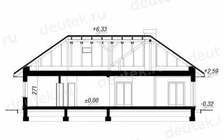 Проект квадратного одноэтажного дома из керамоблоков с двухместным гаражом и эркером - SK-5 SK-5