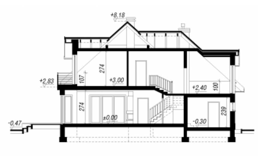Проект жилого узкого двухэтажного коттеджа из силикатного кирпича в европейском стиле с одноместным гаражом и камином - VV-5 VV-5