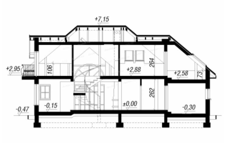 Проект узкого двухэтажного дома из пористого бетона с одноместным гаражом и камином - LG-2 LG-2