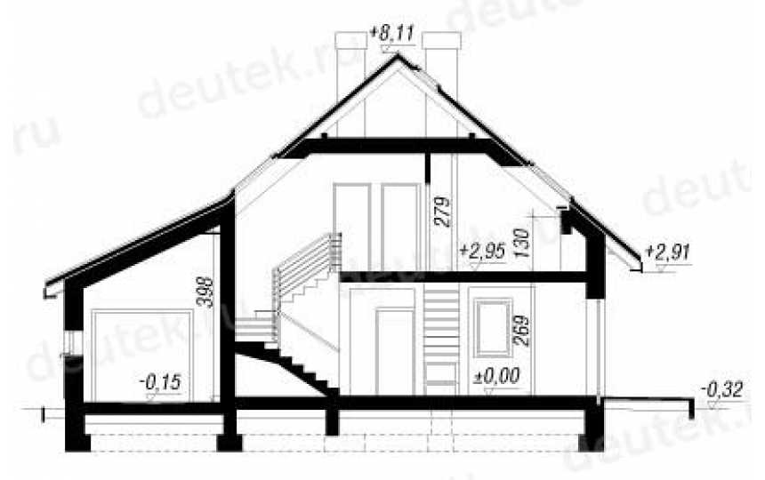 Проект узкого двухэтажного дома из керамоблоков с одноместным гаражом и камином  - SK-12 SK-12
