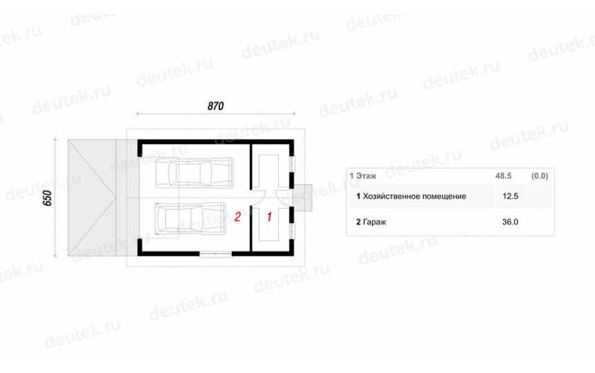 Проект двухместного одноэтажного гаража из керамоблоков - LG-9 LG-9