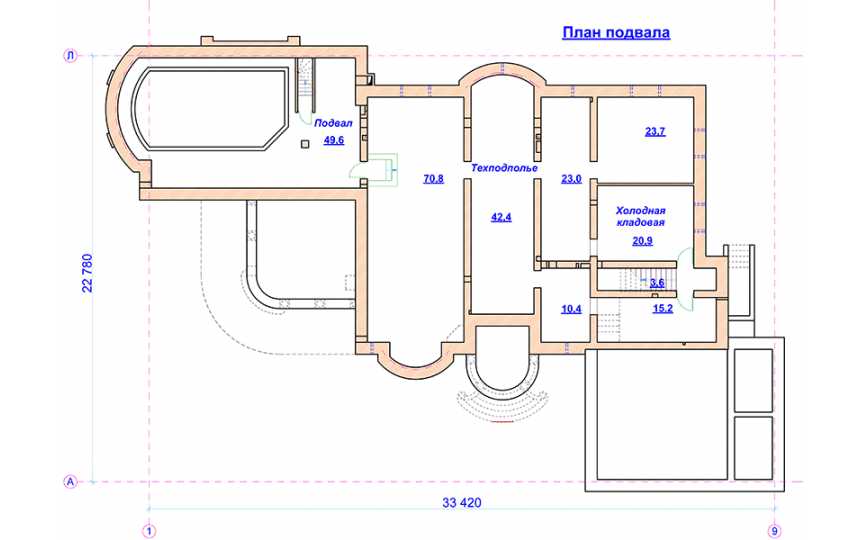 Проект узкого трёхэтажного дома из кирпича в стиле барокко с подвалом, бассейном и двухместным гаражом PA-7