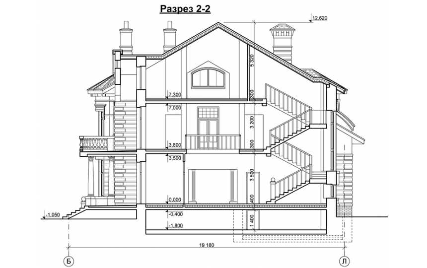 Проект узкого трёхэтажного дома из кирпича в стиле барокко с подвалом, бассейном и двухместным гаражом PA-7