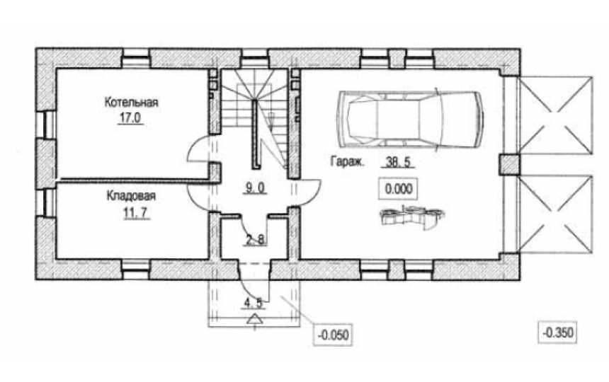 Проект гаража для двух машин из кирпича в стиле барокко c размерами 6 м на 14 м и площадью до 150 кв м - PA-61
