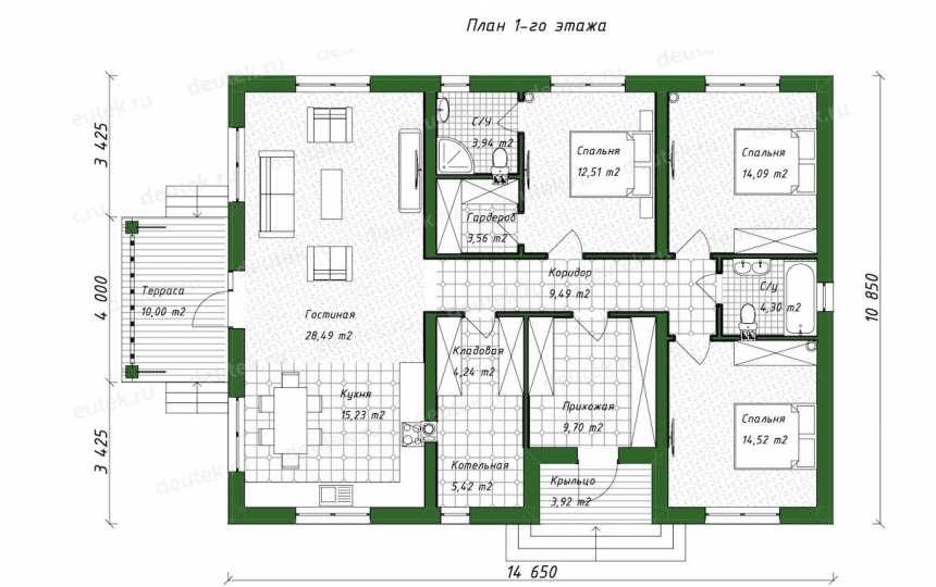 Проект индивидуального одноэтажного жилого дома DTE95