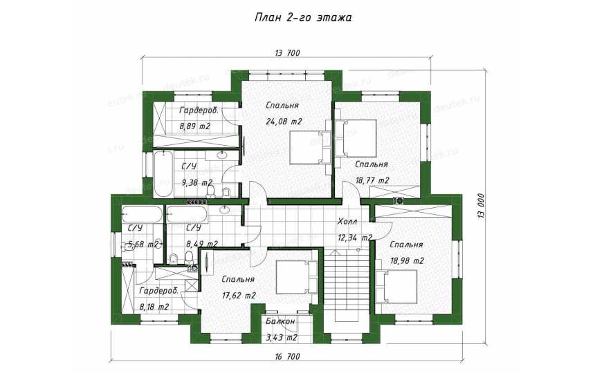 Проект индивидуального двухэтажного жилого дома DTE99