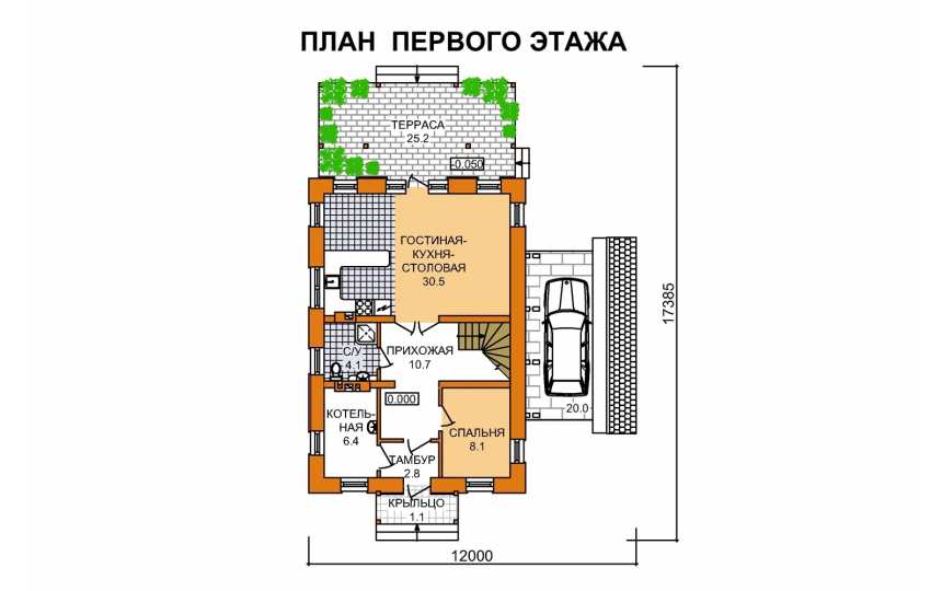 Проект двухэтажного дома с площадью до 200 кв м и навесом KVR-16
