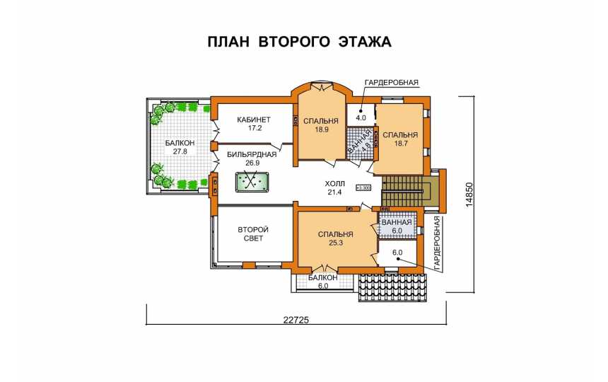 Проект двухэтажного дома с площадью до 400 кв м и бильярдной KVR-28