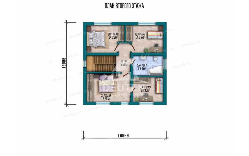 Проект двухэтажного дома с размерами 10 м на 12 м SRK-1