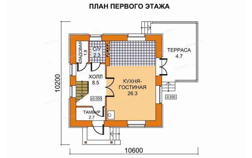 Проект двухэтажного дома с площадью до 100 кв м с террасой KVR-131
