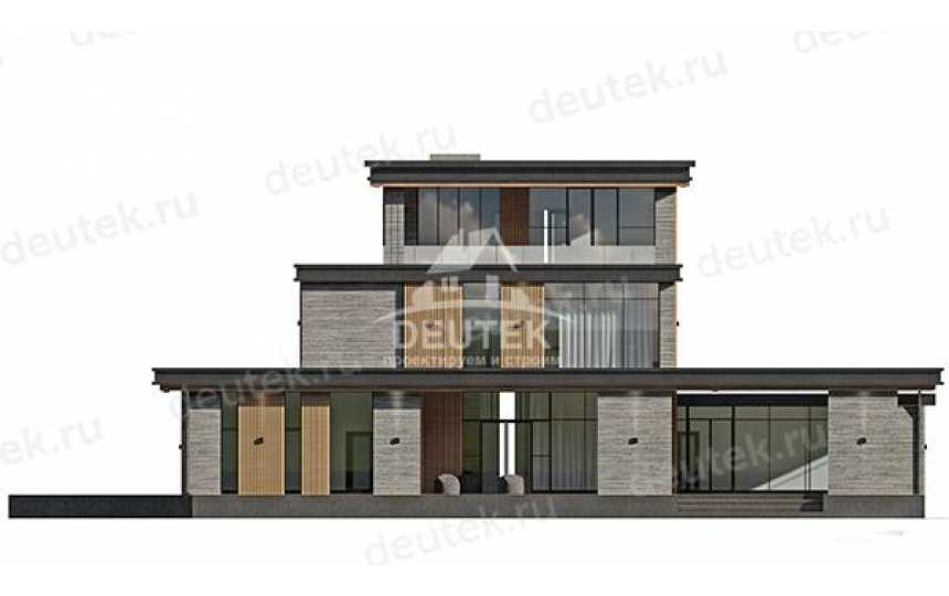 Проект узкого трехэтажного дома с двухместным гаражом, сауной, бассейном и большими окнами LK-120
