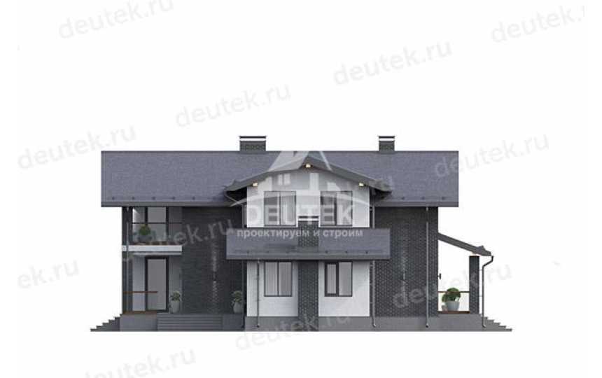 Проект жилого двухэтажного дома из газобетона с большими окнами, террасами на 1 и 2 этажах и верандой LK-124