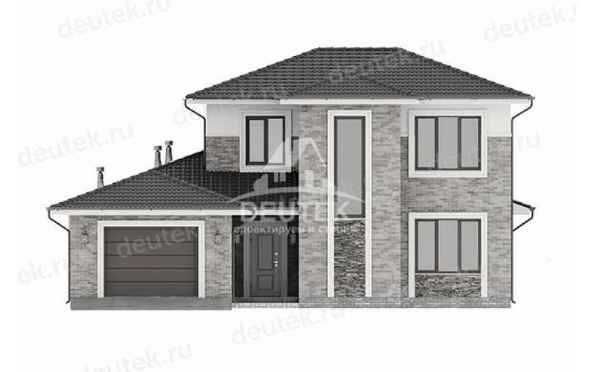 Проект узкого двухэтажного дома из газобетона с двухместным гаражом - LK-151