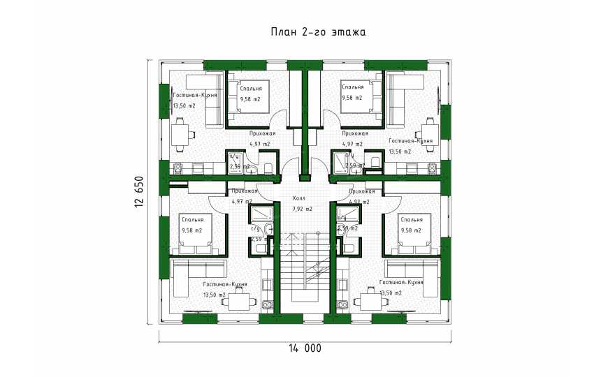 Проект трехэтажного многоквартирного дома с размерами 12 м на 14 м - P306