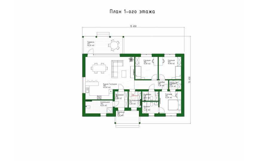 Проект жилого одноэтажного дома с площадью до 150 кв м - P256