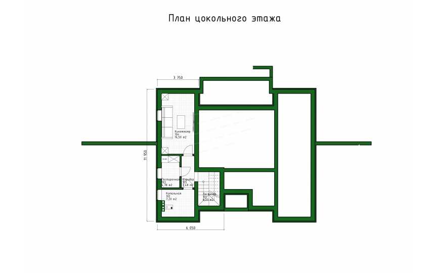 Проект узкого одноэтажного дома с цоколем - P259