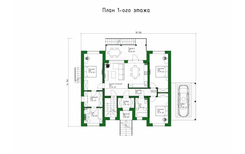 Проект узкого одноэтажного дома с цоколем - P259