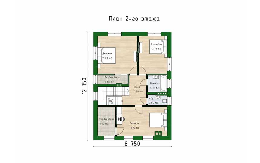 Проект узкого двухэтажного дома с четырьмя спальнями - P231