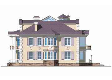 Проект трёхэтажного дома в стиле барокко из кирпича с кабинетом , сауной и библиотекой с площадью до 500 кв м EV-4