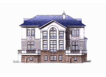 Проект квадрантного трёхэтажного дома из кирпича в стиле барокко с цокольным этажом и погребом , с площадью до 600 кв м PA-1