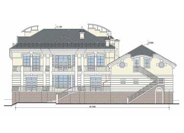  Проект узкого двухэтажного дома из кирпича в стиле барокко с эркерами и бассейном, с площадью до 600 кв м  PA-21