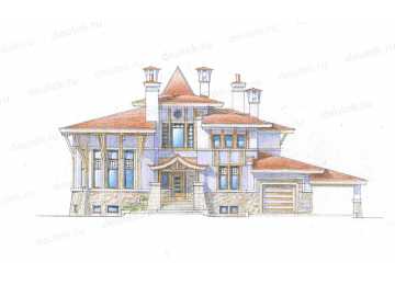 Проект узкого трёхэтажного дома из кирпича в стиле барокко с цокольным этажом и одноместным гаражом, с площадью до 550 кв м  PA-34