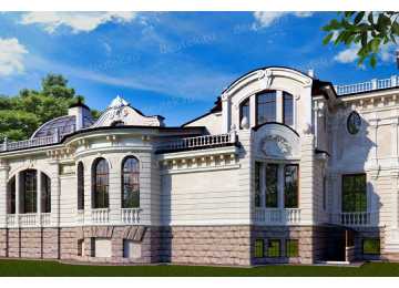 Проект узкого трёхэтажного дома из кирпича в стиле барокко с цокольным этажом и эркерами, с площадью до 2100 кв м  PA-40