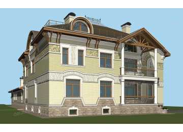 Проект квадратного четырёхэтажного дома из кирпича в стиле барокко с цокольным этажом и эркерами, с площадью до 1100 кв м  PA-44