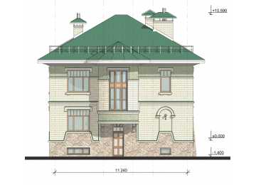  Проект квадратного трёхэтажного дома из кирпича в стиле барокко с цокольным этажом и эркерами, с площадью до 400 кв м  PA-46