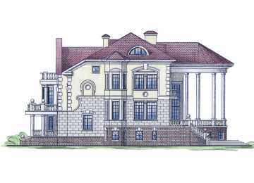  Проект квадратного четырёхэтажного дома из кирпича в стиле барокко с цокольным этажом и эркерами, с площадью до 1000 кв м - PA-59