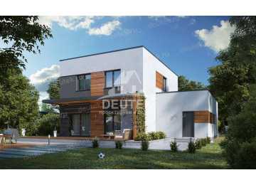 Проект двухэтажного жилого дома в европейском стиле с одноместным гаражом KVR-71