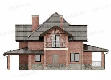 Проект двухэтажного дома из газобетона в европейском стиле с мансардой и навесом KVR-124