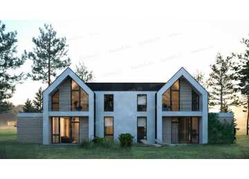 Проект двухэтажного жилого дуплекса в стиле барнхаус с мансардой L-3