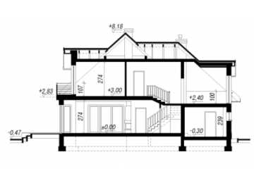 Проект жилого узкого двухэтажного коттеджа из силикатного кирпича в европейском стиле с одноместным гаражом и камином - VV-5 VV-5