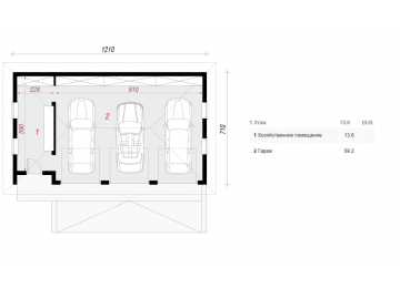 Проект узкого одноэтажного трехместного гаража из керамоблоков в европейском стиле - SK-16 SK-16