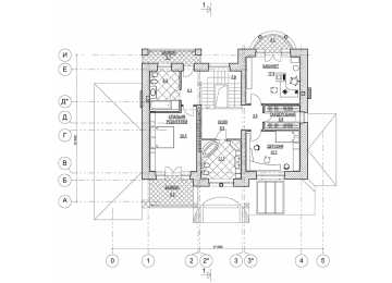 Проект узкого двухэтажного дома из кирпича в стиле барокко с двухместным гаражом и кабинетом , с размерами 18 м на 12 м EV-11